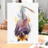 Golden-crowned flying fox fruit bat watercolor painting, limited edition art print by Slaveika Aladjova
