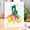 Green-crowned plovercrest hummingbird watercolor painting, limited edition art print by Slaveika Aladjova