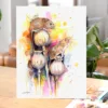 Two harvest mice on poppy seed heads, watercolor painting, limited edition art print by Slaveika Aladjova, view 4