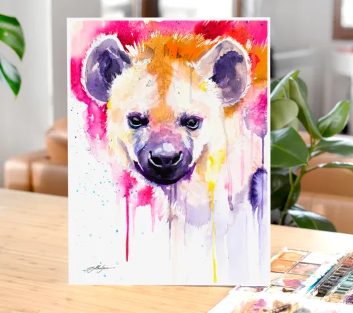 Spotted hyena watercolor painting, limited edition art print by Slaveika Aladjova, view 2