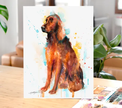 Irish Setter watercolor painting print by Slaveika Aladjova, animal, illustration, home decor, Nursery, Contemporary, dog art, wall art Irish Setter watercolor painting, limited edition art print by Slaveika Aladjova