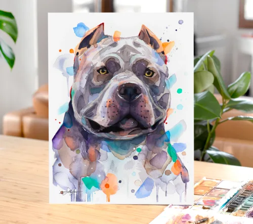 American Bully watercolor painting, limited edition art print by Slaveika Aladjova, view 2