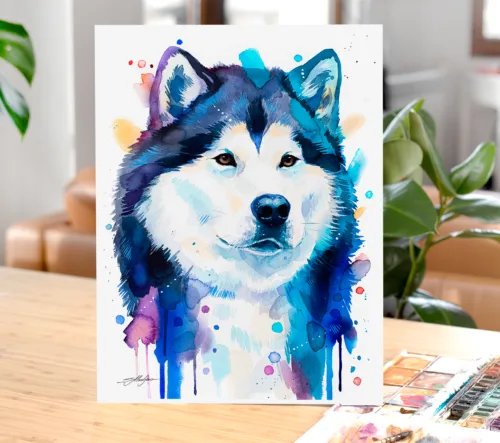 Alaskan Malamute, dog watercolor painting print by Slaveika Aladjova Alaskan Malamute watercolor painting, limited edition art print by Slaveika Aladjova