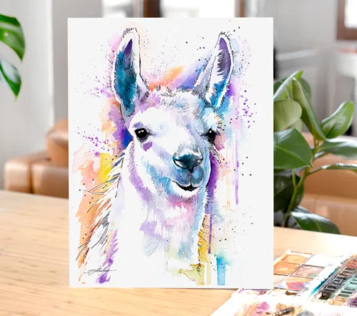Llama watercolor painting, limited edition art print by Slaveika Aladjova, view 2