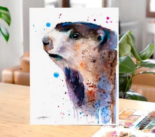 Marmot watercolor painting, limited edition art print by Slaveika Aladjova, view 2