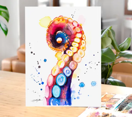 Octopus tentacle watercolor painting, limited edition art print by Slaveika Aladjova, view 2