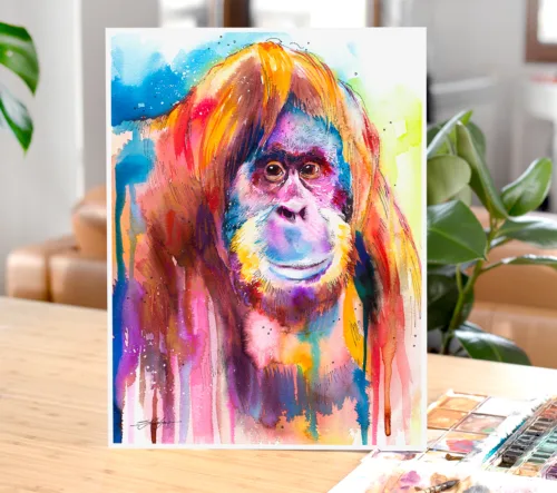 Slaveika-Aladjova-Art-3 Colorful orangutan watercolor painting, limited edition art print by Slaveika Aladjova