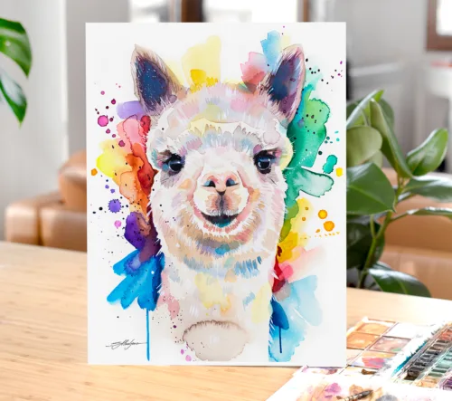 Alpaca watercolor painting, limited edition art print by Slaveika Aladjova