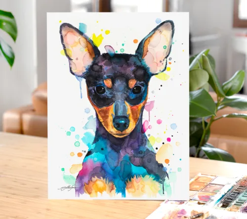 Miniature Pinscher watercolor painting, limited edition art print by Slaveika Aladjova, view 2