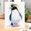 Rockhopper penguin watercolor painting, limited edition art print by Slaveika Aladjova
