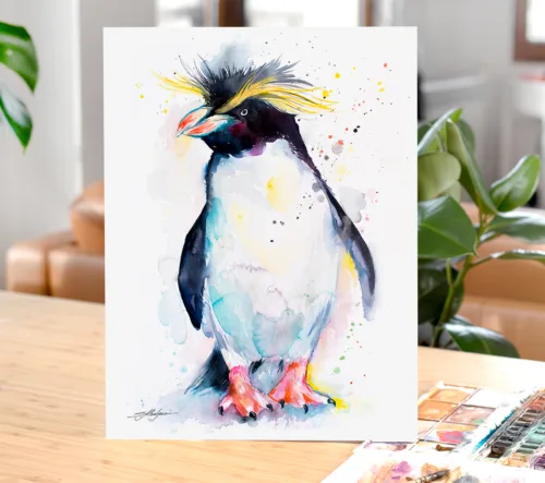 Rockhopper penguin Rockhopper penguin watercolor painting, limited edition art print by Slaveika Aladjova