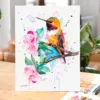 Rufous hummingbird among pink blossoms, watercolor painting, limited edition art print by Slaveika Aladjova, view 2