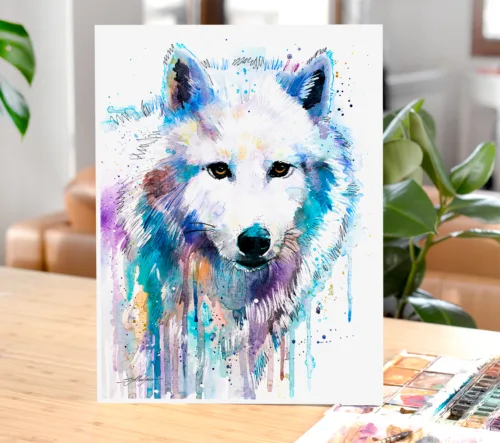 Arctic wolf watercolor painting, limited edition art print by Slaveika Aladjova