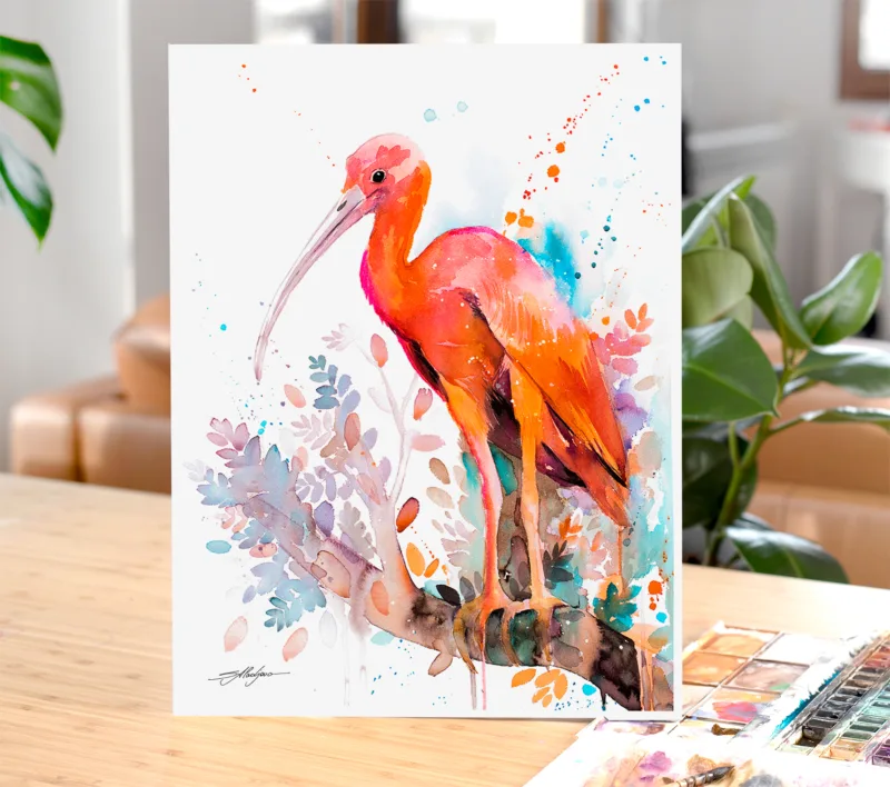 Scarlet ibis watercolor painting, limited edition art print by Slaveika Aladjova, view 3