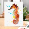 Orange seahorse watercolor painting, limited edition art print by Slaveika Aladjova