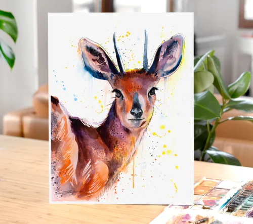 Steenbok watercolor painting, limited edition art print by Slaveika Aladjova, view 2