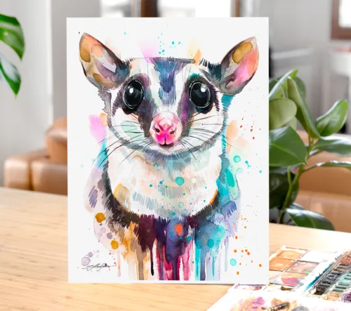 Sugar glider watercolor painting, limited edition art print by Slaveika Aladjova, view 2