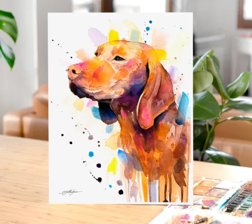 Vizsla watercolor painting, limited edition art print by Slaveika Aladjova, view 2