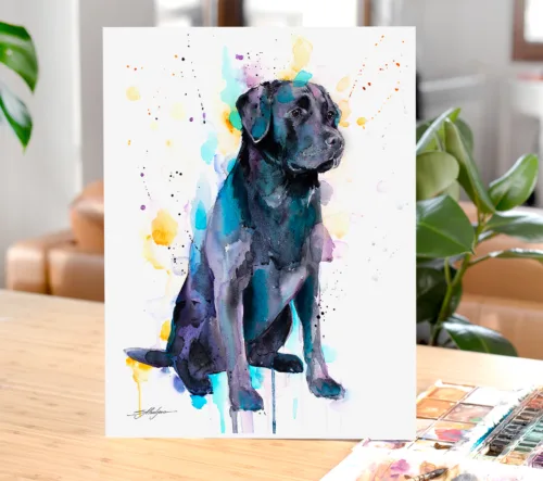 Black Labrador watercolor painting, limited edition art print by Slaveika Aladjova