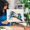 Two common kingfishers on a branch, watercolor painting, limited edition art print by Slaveika Aladjova, view 3