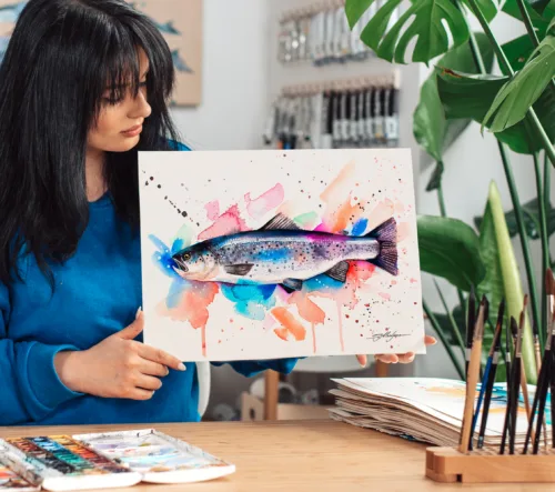 Atlantic salmon watercolor painting, limited edition art print by Slaveika Aladjova