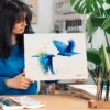 Two mountain bluebirds in flight, watercolor painting, limited edition art print by Slaveika Aladjova, view 4