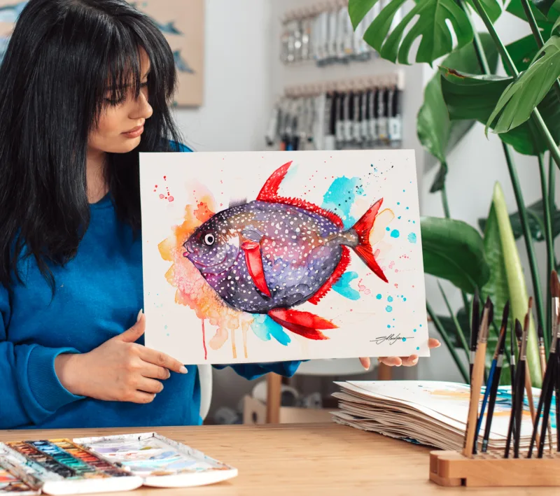 Opah watercolor painting, limited edition art print by Slaveika Aladjova, view 4