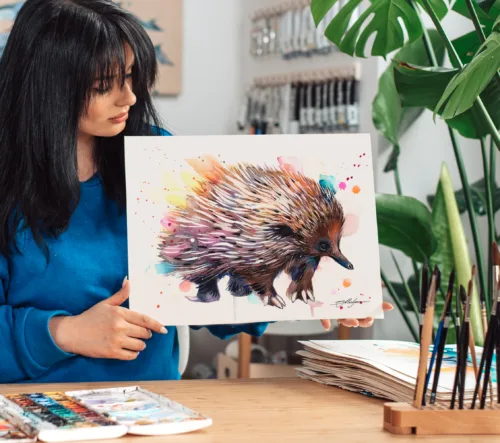 Short-beaked echidna Echidna watercolor painting, limited edition art print by Slaveika Aladjova