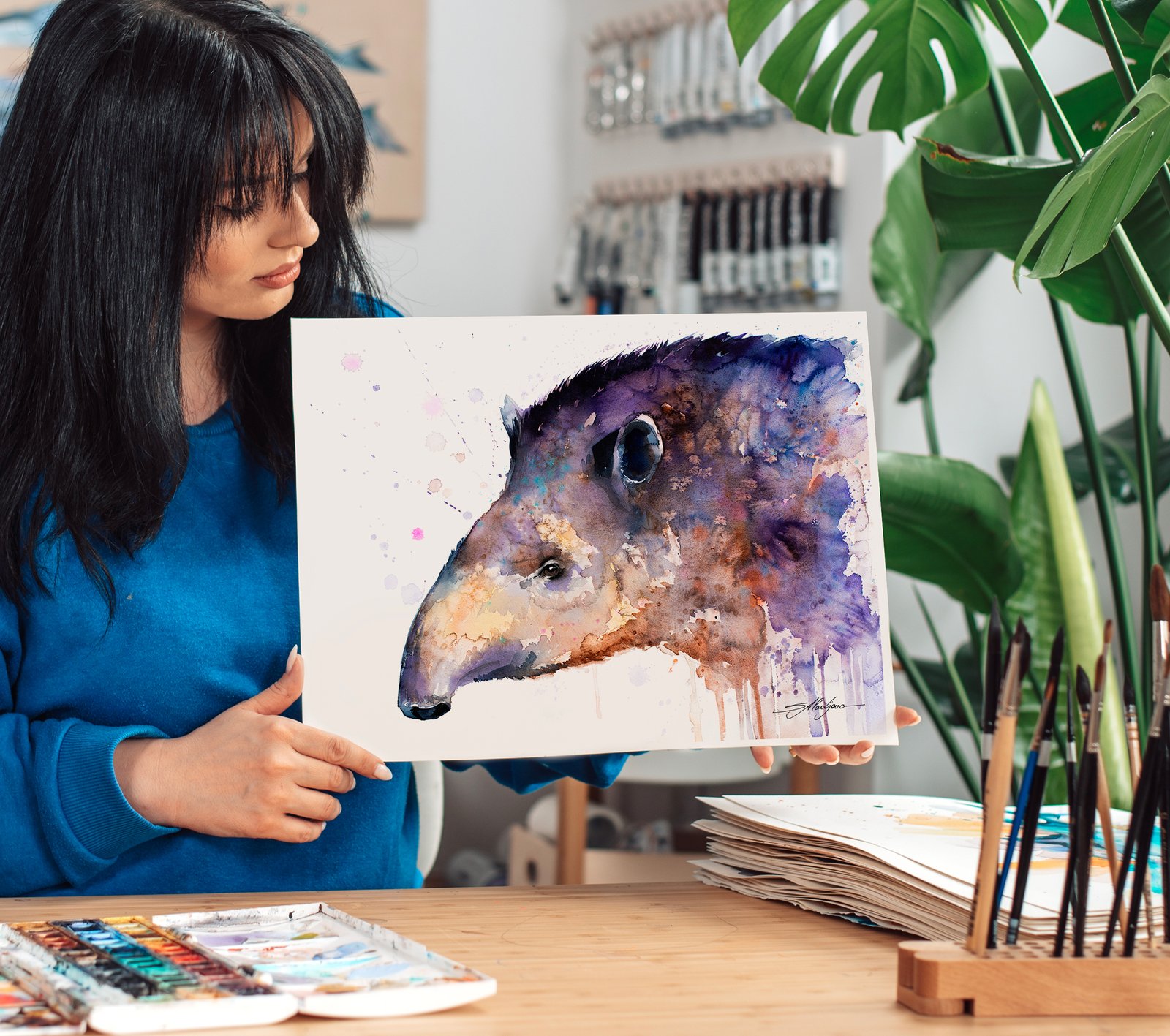 Tapir watercolor painting print by Slaveika Aladjova