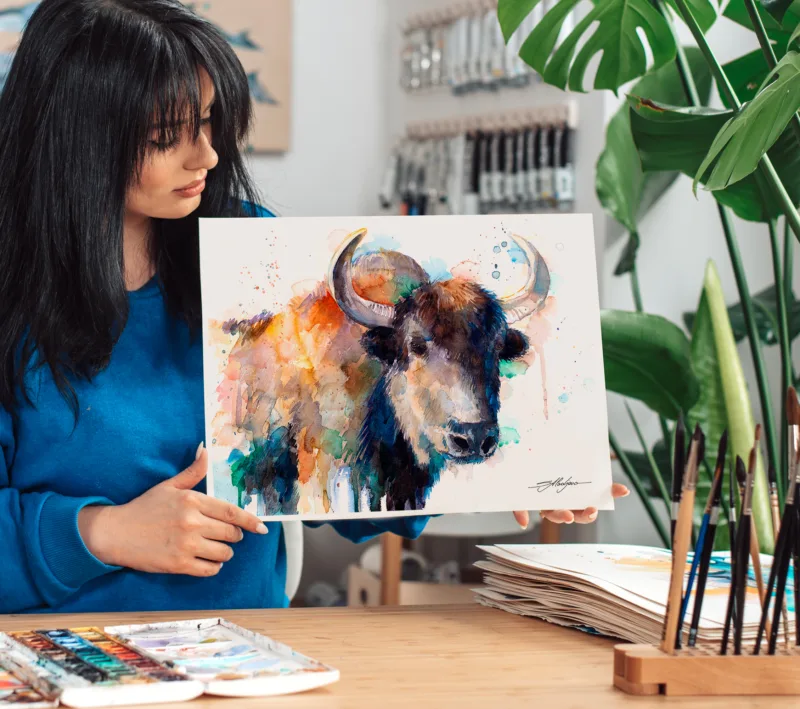 Yak watercolor painting, limited edition art print by Slaveika Aladjova, view 4