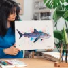 Tiger shark watercolor painting, limited edition art print by Slaveika Aladjova, view 4