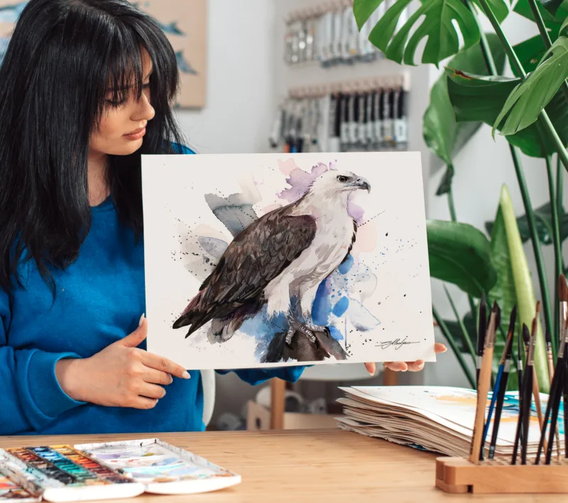 White-bellied sea eagle watercolor painting, limited edition art print by Slaveika Aladjova