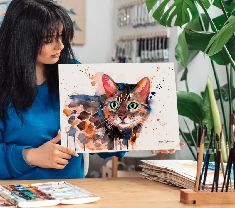 Bengal cat watercolor painting, limited edition art print by Slaveika Aladjova