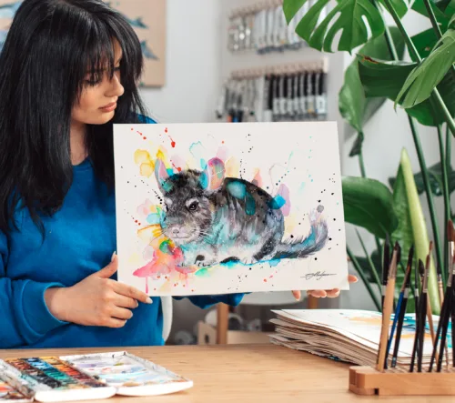 Chinchilla watercolor painting, limited edition art print by Slaveika Aladjova