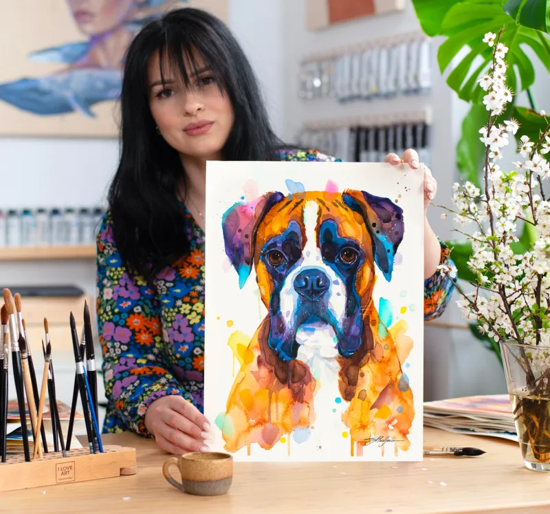 Boxer watercolor painting, limited edition art print by Slaveika Aladjova, view 4