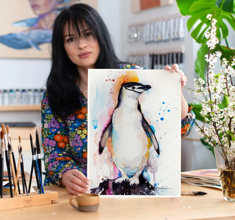 Chinstrap penguin watercolor painting, limited edition art print by Slaveika Aladjova, view 3