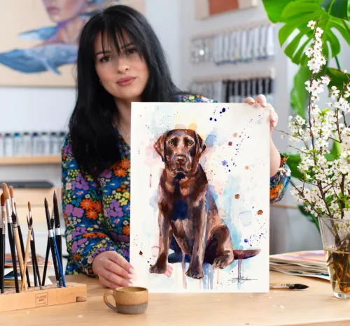 Chocolate Labrador watercolor painting, limited edition art print by Slaveika Aladjova