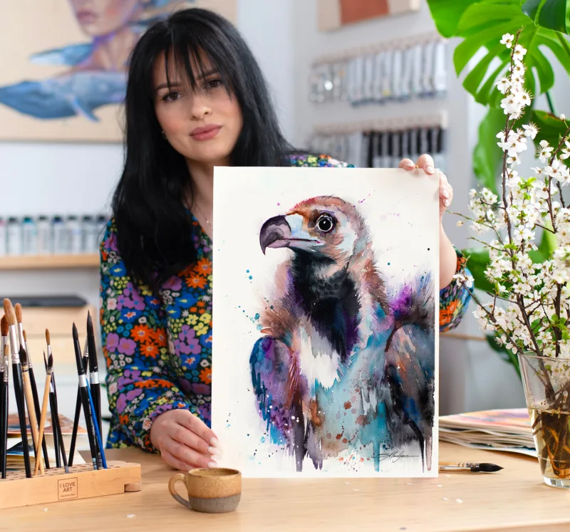 Cinereous vulture, Eurasian black vulture, watercolor painting, limited edition art print by Slaveika Aladjova, view 4