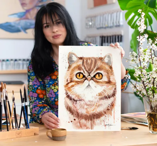 Exotic Shorthair cat watercolor painting, limited edition art print by Slaveika Aladjova, view 2