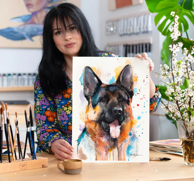 German Shepherd watercolor painting, limited edition art print by Slaveika Aladjova, view 2