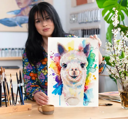 Alpaca watercolor painting, limited edition art print by Slaveika Aladjova, view 2