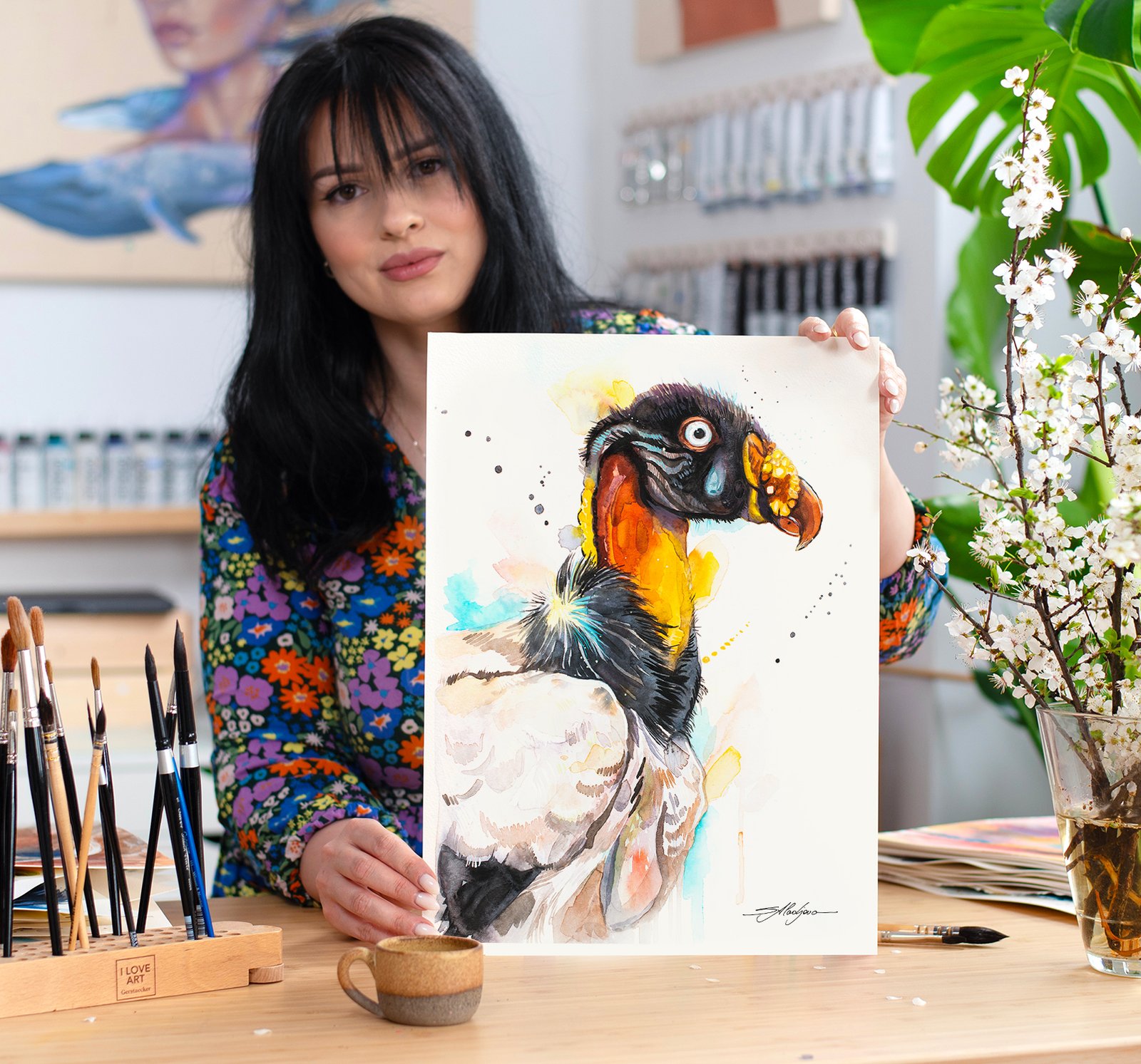 King vulture watercolor painting print
