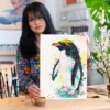 Macaroni penguin watercolor painting, limited edition art print by Slaveika Aladjova