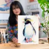 Rockhopper penguin watercolor painting, limited edition art print by Slaveika Aladjova, view 2
