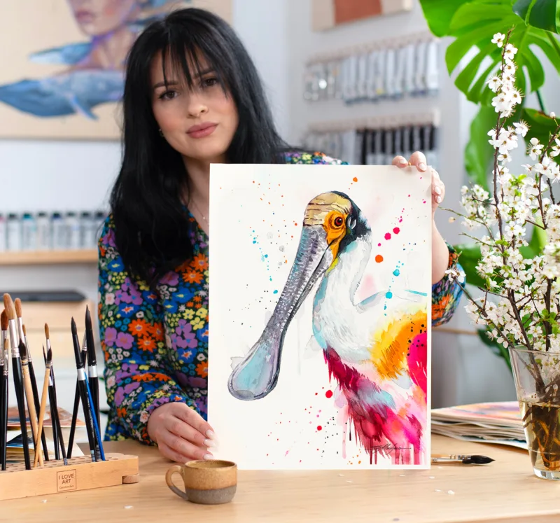 Roseate spoonbill watercolor painting, limited edition art print by Slaveika Aladjova, view 2
