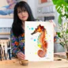 Orange seahorse watercolor painting, limited edition art print by Slaveika Aladjova, view 2