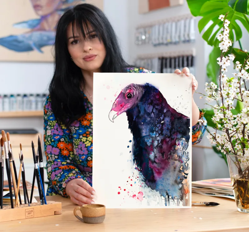 Turkey vulture watercolor painting, limited edition art print by Slaveika Aladjova, view 4
