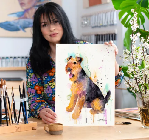 Welsh Terrier watercolor painting, limited edition art print by Slaveika Aladjova, view 2