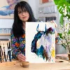 Blue wildebeest gnu watercolor painting, limited edition art print by Slaveika Aladjova, view 3
