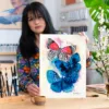 Blue and red butterflies watercolor painting, limited edition art print by Slaveika Aladjova, view 2